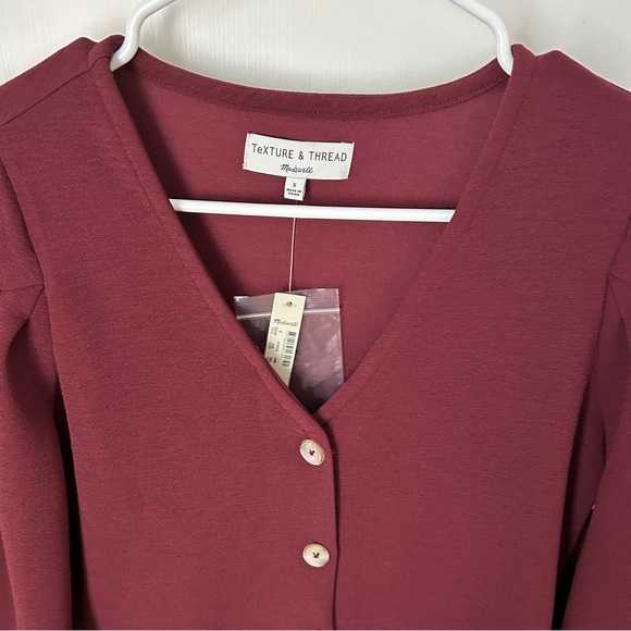 NWT Madewell Texture and Thread V-Neck Burgundy Long Sleeve Dress Small S - Picture 3 of 8